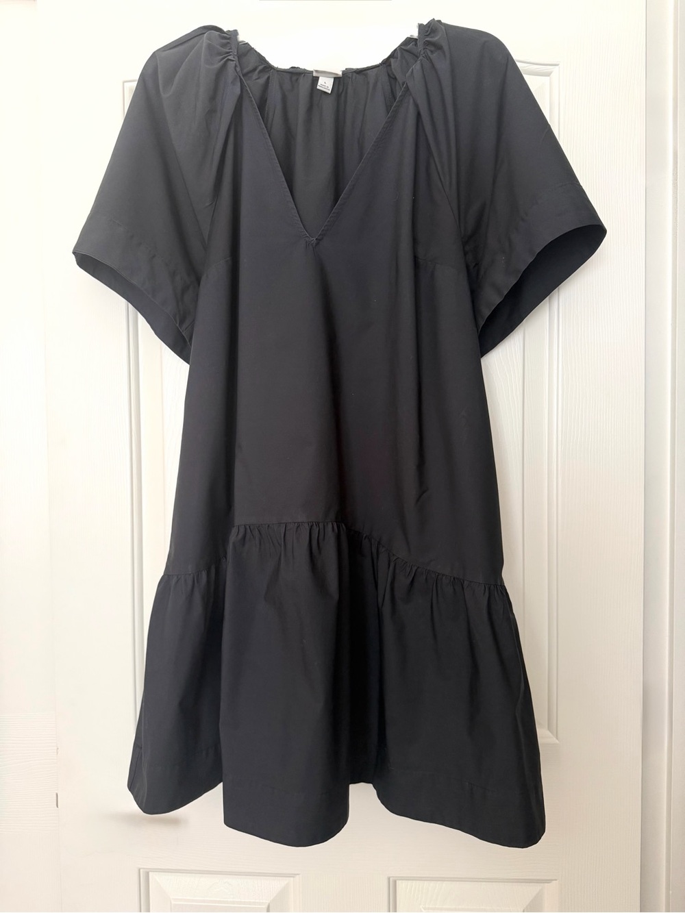 a new day Black V-Neck Tiered Full Short Sleeve Boho Dress